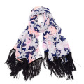 Fashion ladies floral print polyester fringe scarf